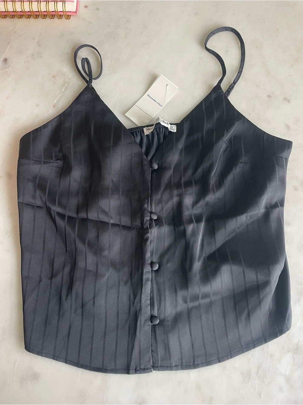 Abercrombie Black Satin Button-Front Cami Top XS NWT